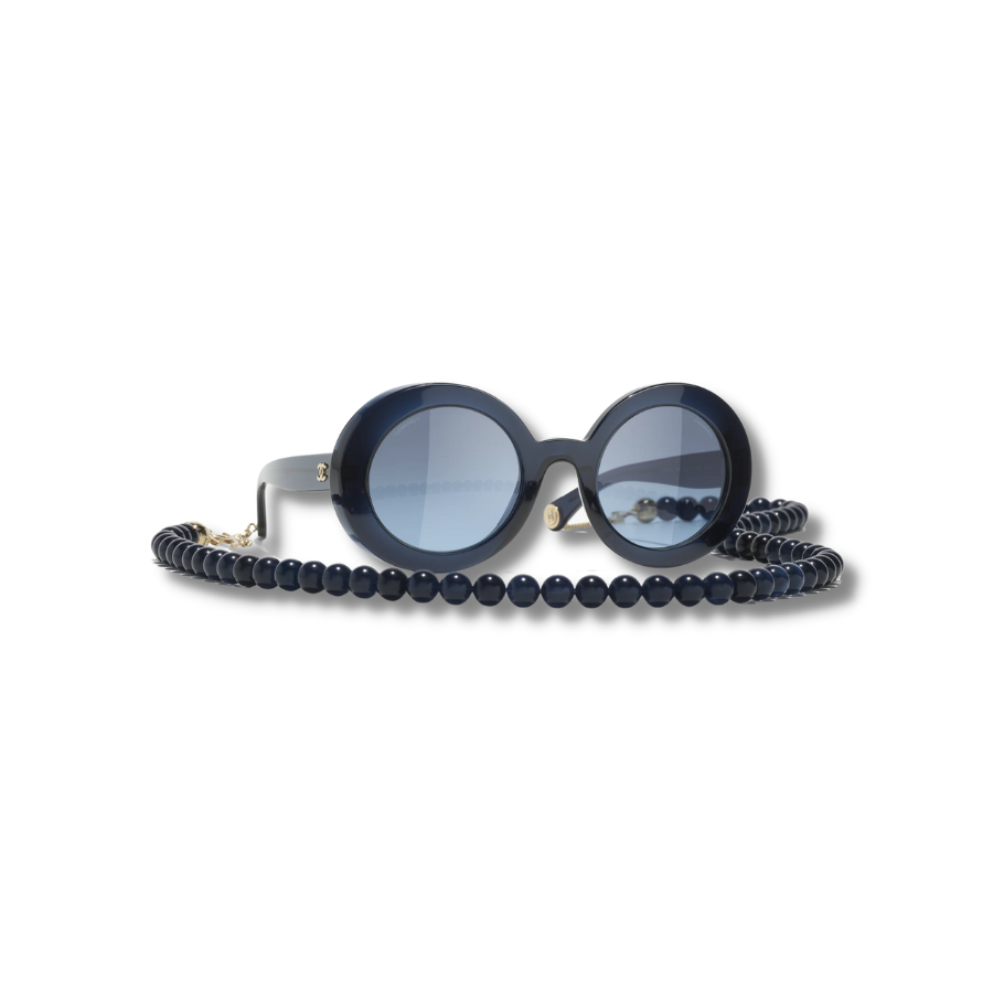 Ch**el Round Sunglasses Dark Blue And Gold For Women A71512 X08101 S0312