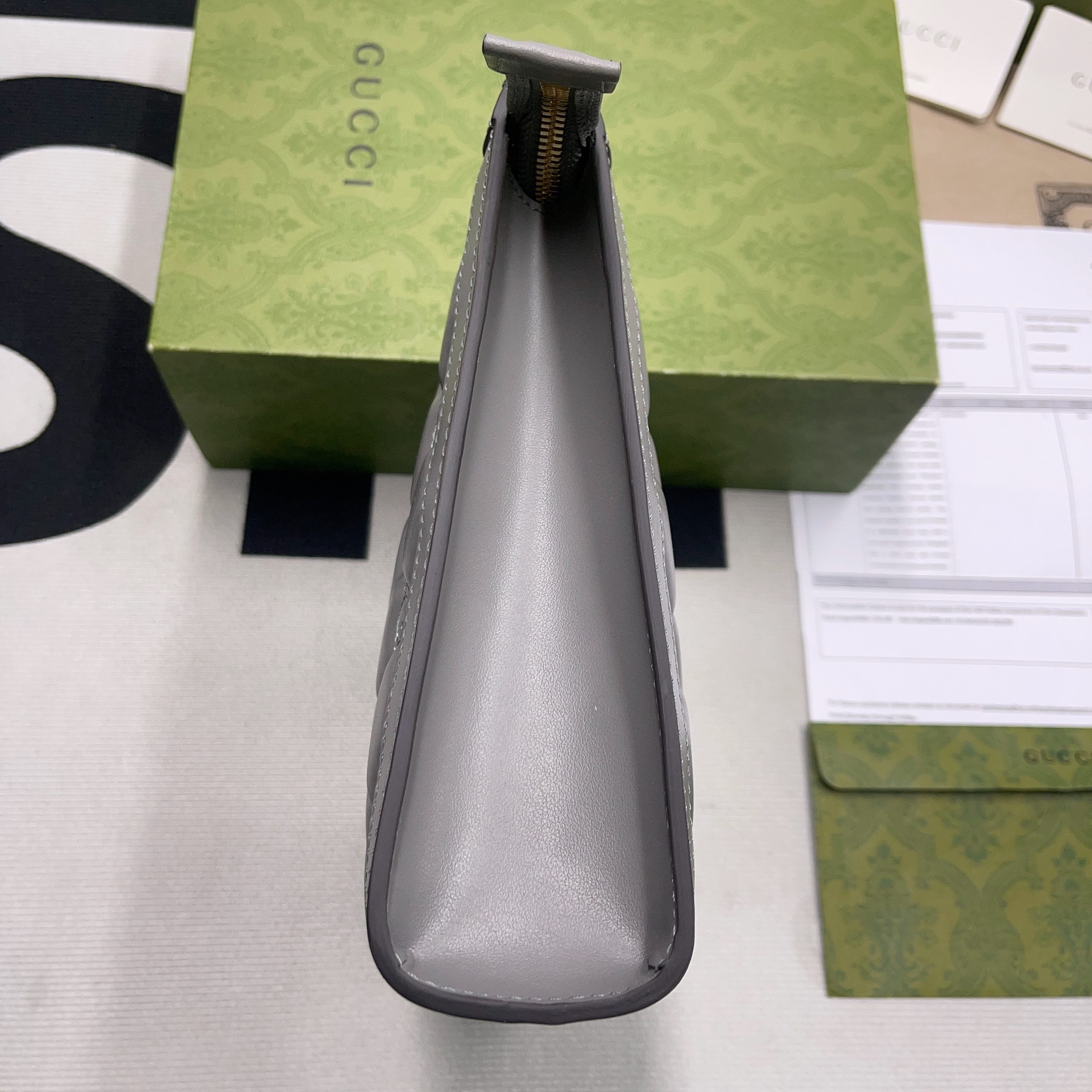 Gvc*1 GG Matelassé Pouch Black/Brown/ Grey For Women‎ 723780 UM8IG 1000 10.6 in/ 27 cm