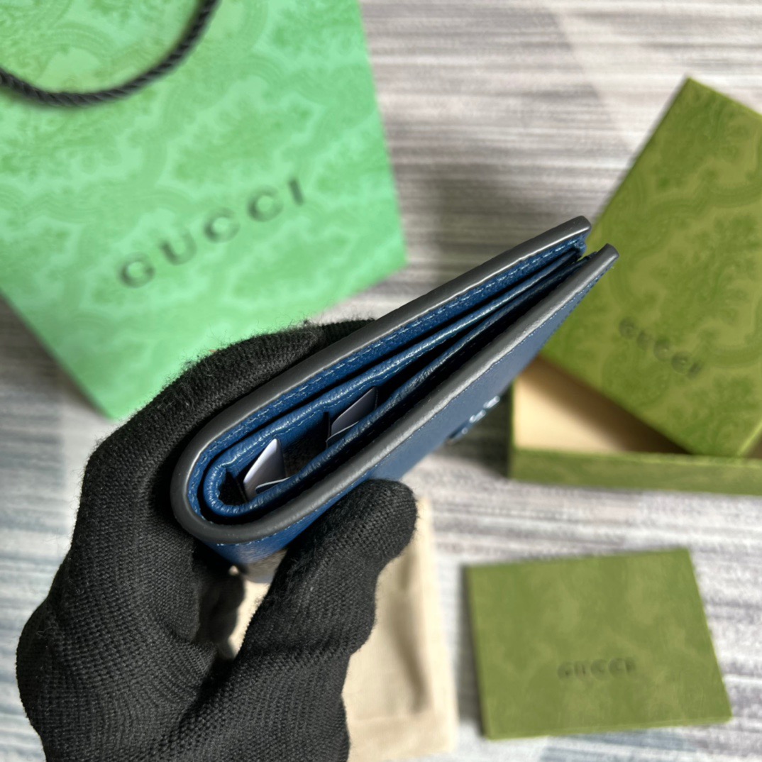 Gvc*1 GG Marmont Bi-Fold Wallet Black/Blue For Men 4.3in/11cm ‎428726 1T56F 1000