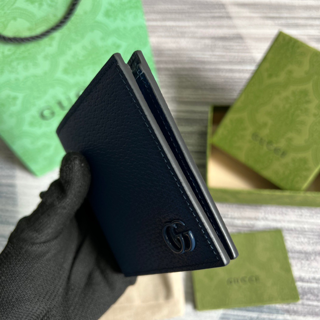 Gvc*1 GG Marmont Bi-Fold Wallet Black/Blue For Men 4.3in/11cm ‎428726 1T56F 1000