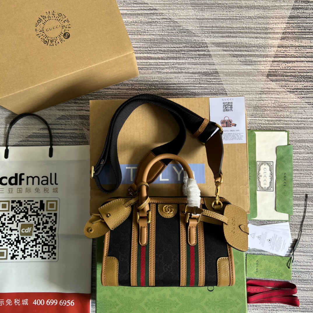 Gvc*1 Mini Top Handle Bag With Double G Brown/Grey For Men 8.7in/22cm