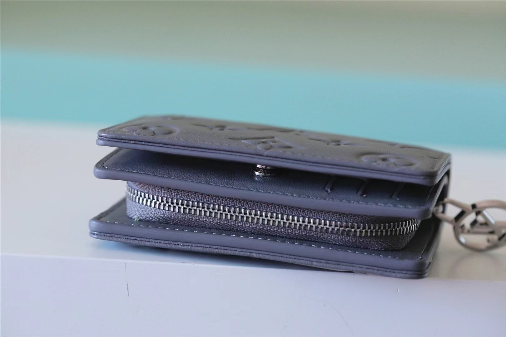 Lou Wallet Monogram Embossed Grey For Women 4.3in/11cm