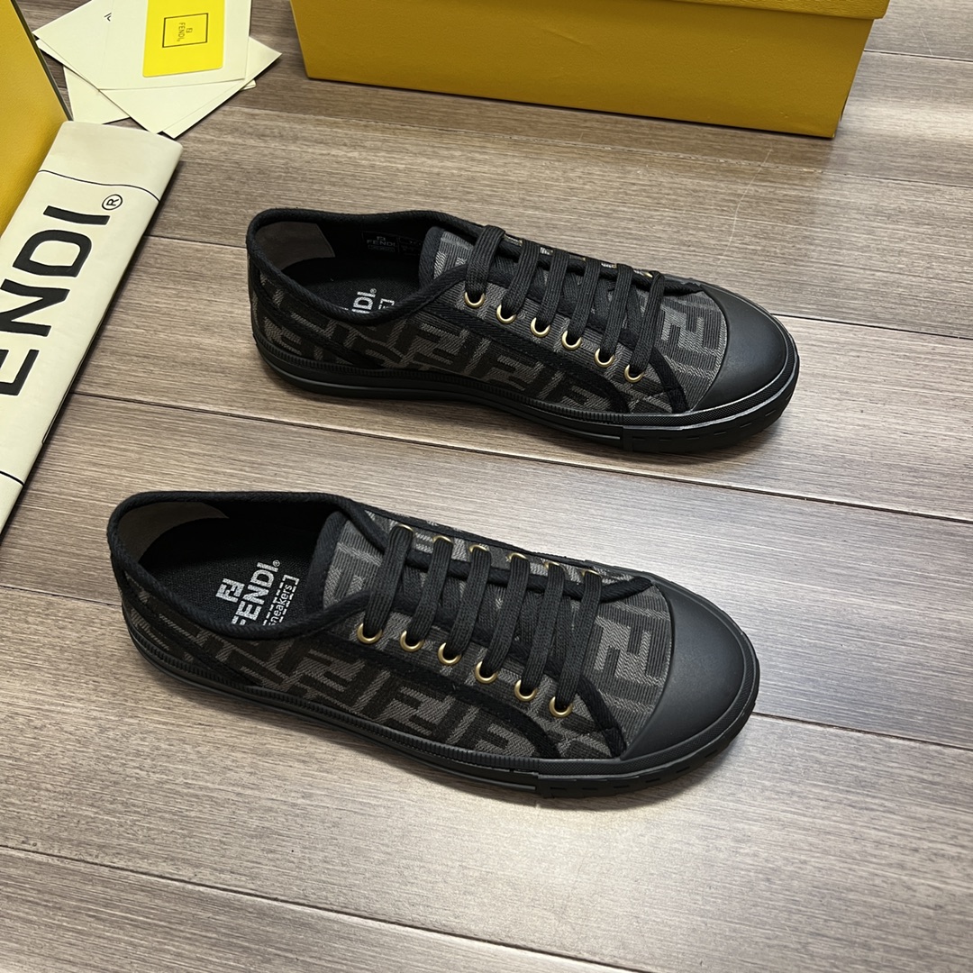 F**di FD Domino Fabric Low-Tops Sneakers Black For Men 7E1553AJZXF13I8