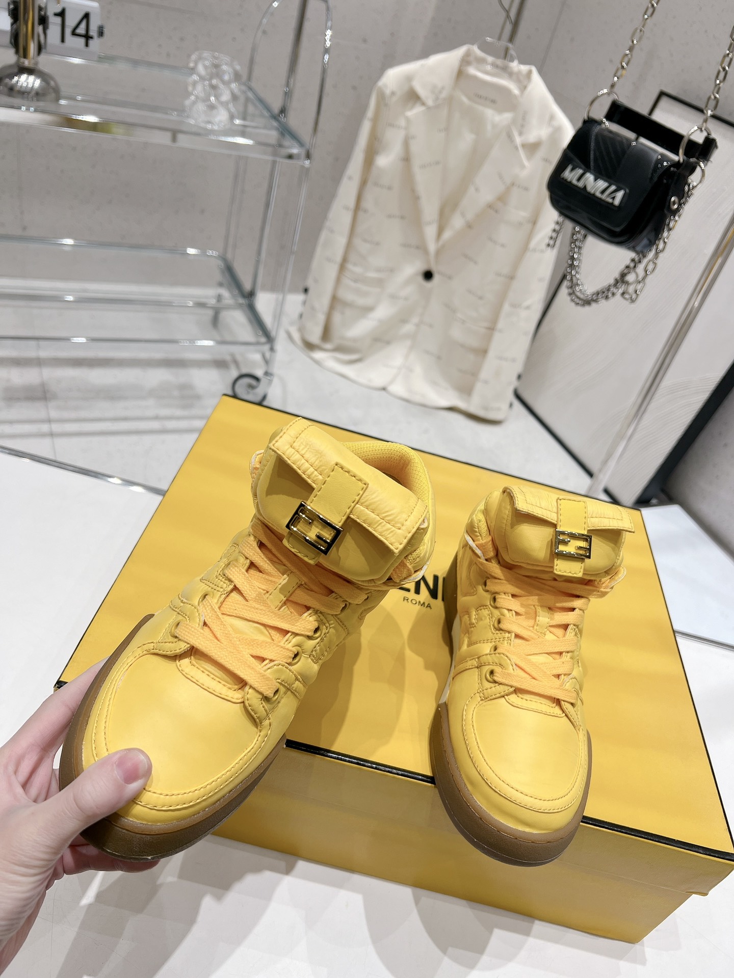 FD F**di Match Lace-Up High-Top Sneakers Yellow For Women