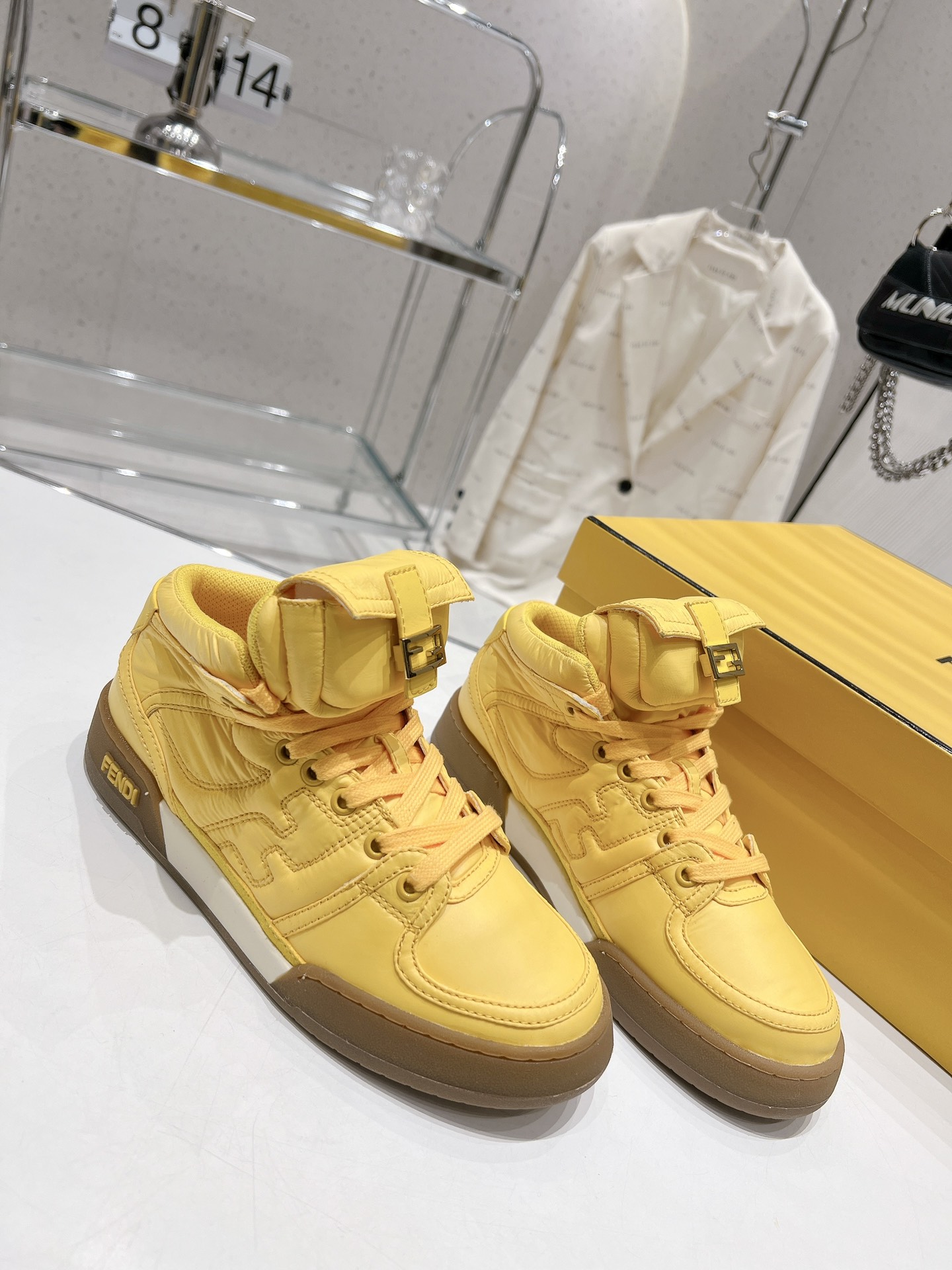 FD F**di Match Lace-Up High-Top Sneakers Yellow For Women