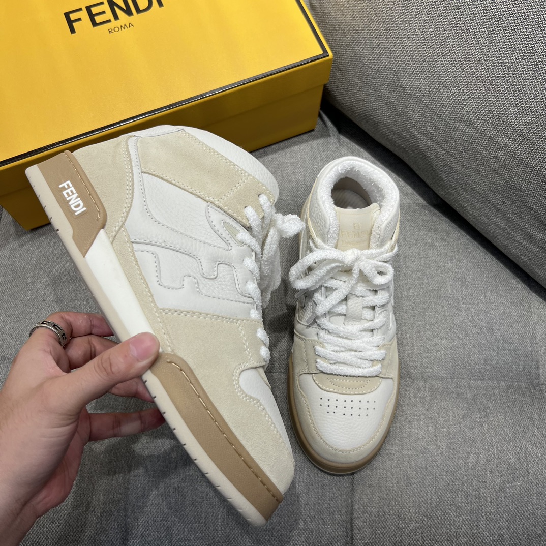 F**di FD F**di Match Lace-Up High-Tops Sneakers White For Men 8E8358AHH2F1FHS