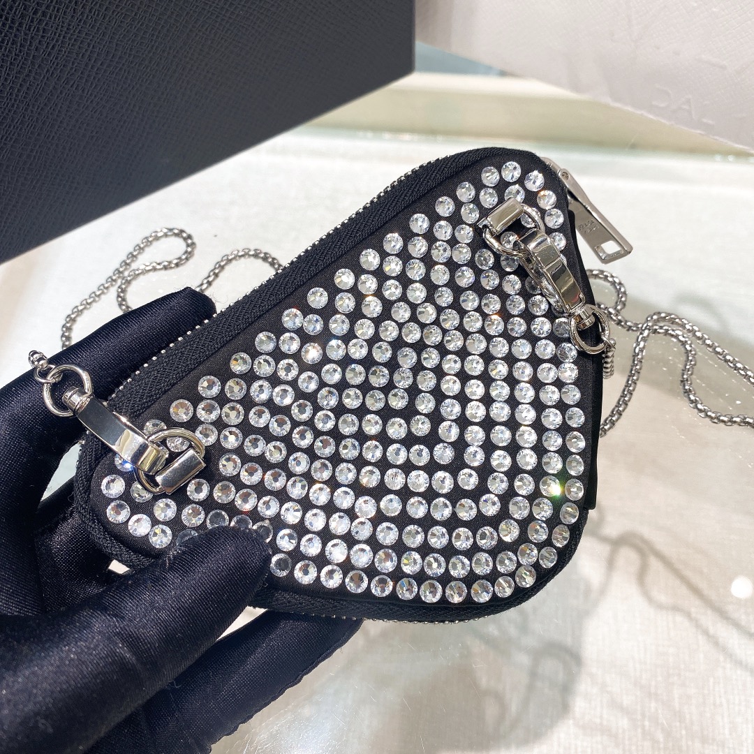 Pra*a Mini- Pouch With Artificial Crystals Bag Black For Women 3.9 in/ 10 cm 1NR005_2AWL_F0T7O