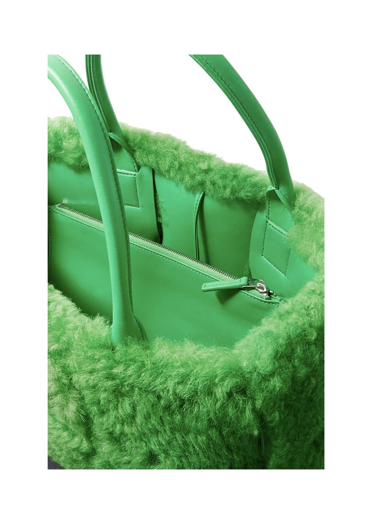 B0tt*ga Ven*ta Arco Small Trimmed Intrecciato Shearling Tote Green For Women 17411127377168917
