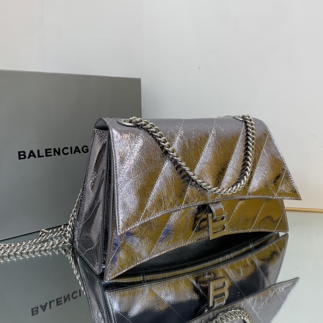 Ba1en*iaga Crush Medium Chain Bag Black/Silver For Women‎ 12.2in/31cm