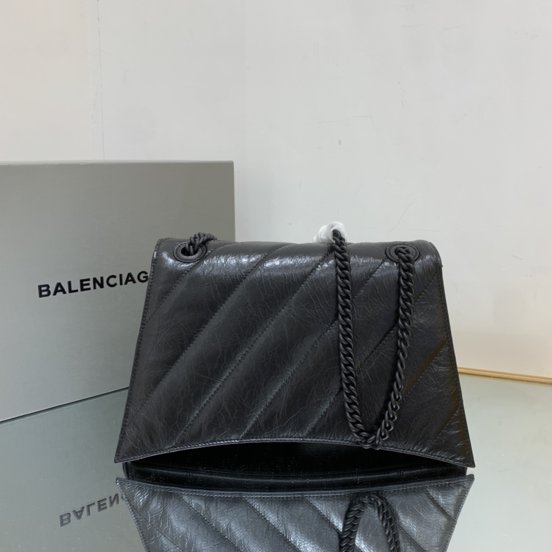 Ba1en*iaga Crush Medium Chain Bag Black/Silver For Women‎ 12.2in/31cm