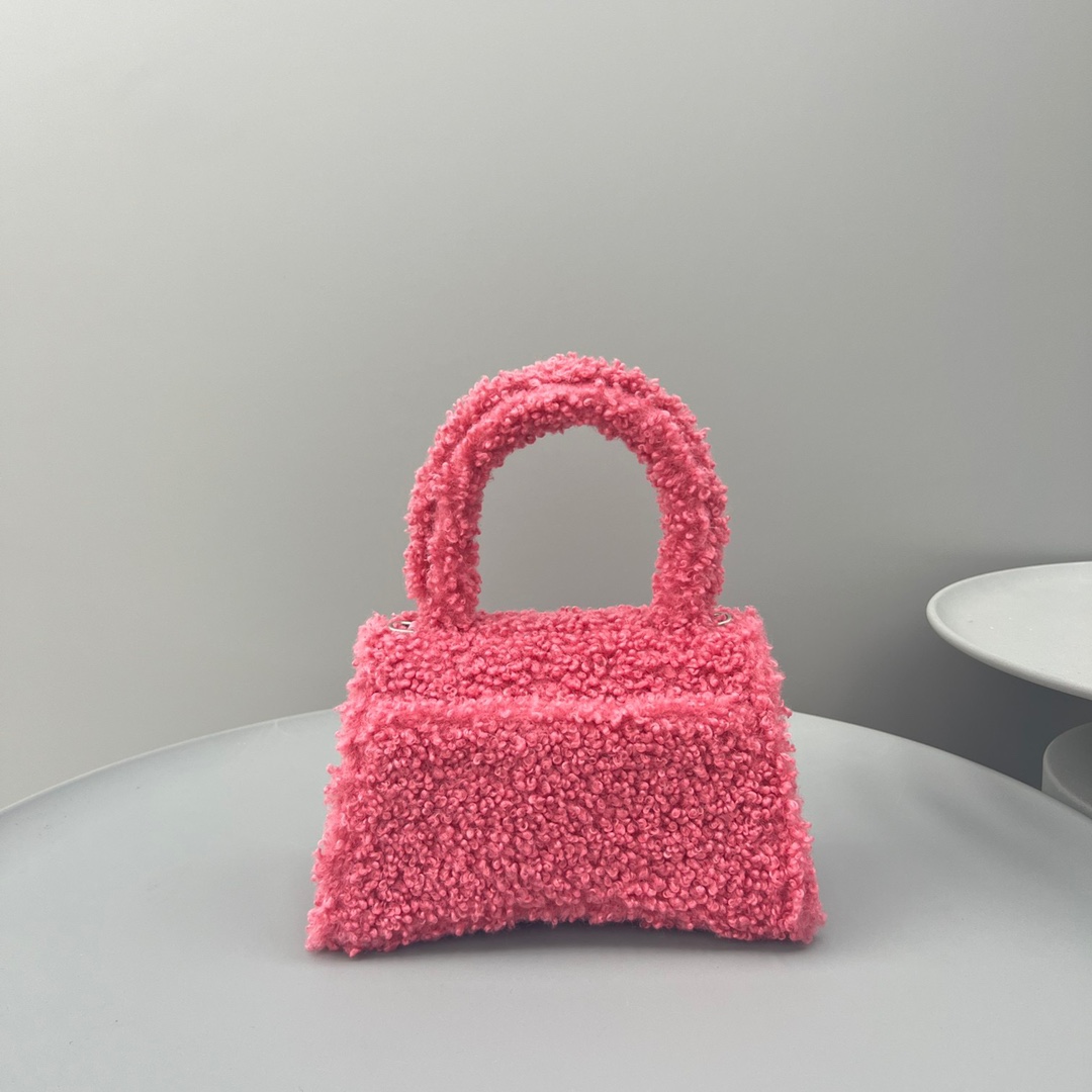 Ba1en*iaga Furry Hourglass Small Handbag Black/Grey/Pink For Women‎ 9.4in/23.8cm 676365210FU1000