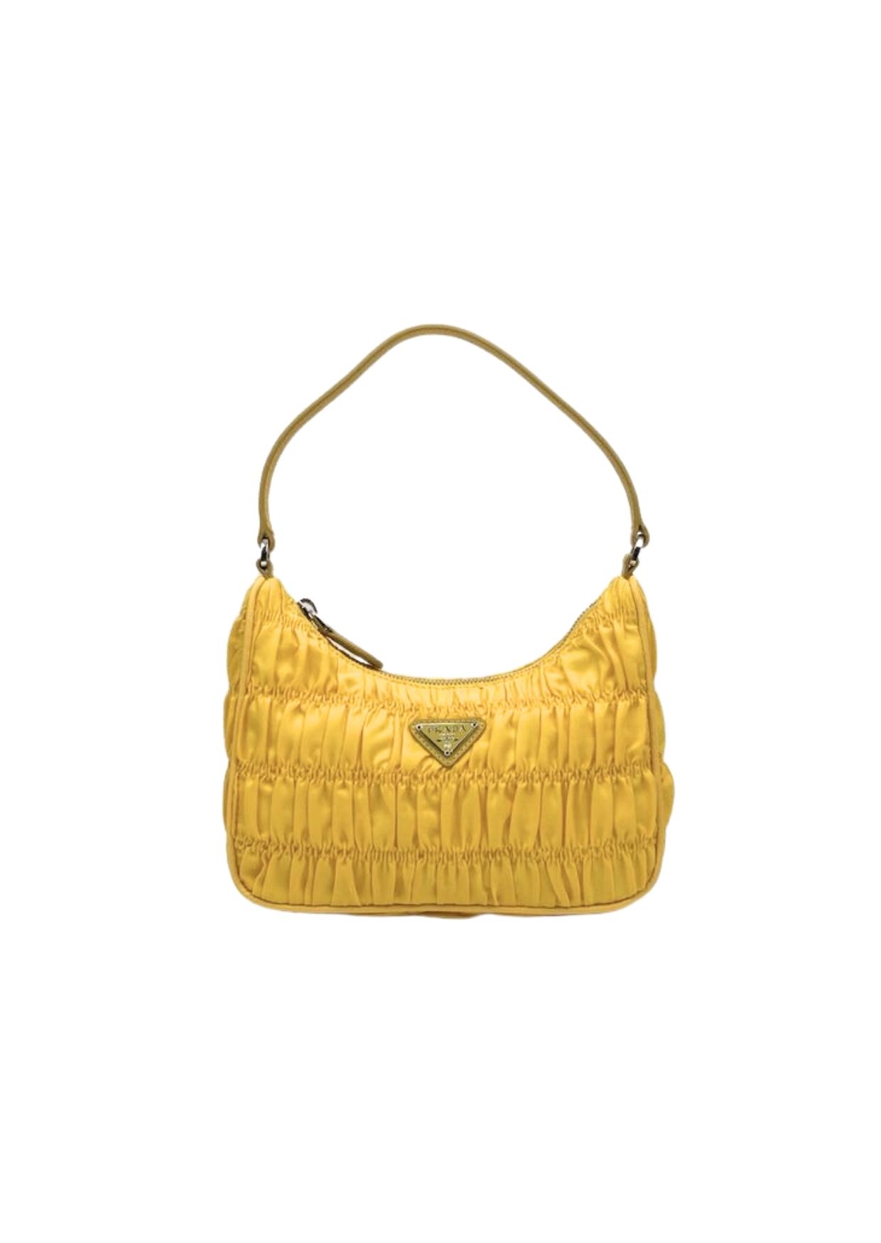 Pra*a Mini Bag Nylon and Saffiano Yellow in Nylon With Silver-tone For Women