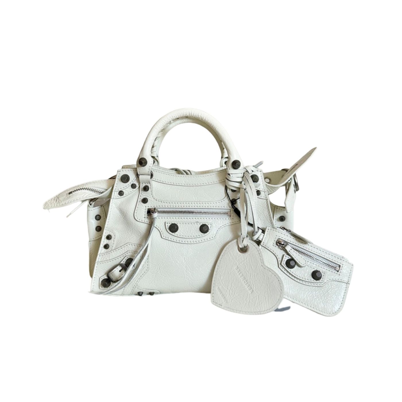 Ba1en*iaga Neo Cagole City Small Handbag White/Silver For Women‎ 10.5in/27cm 222342F046015