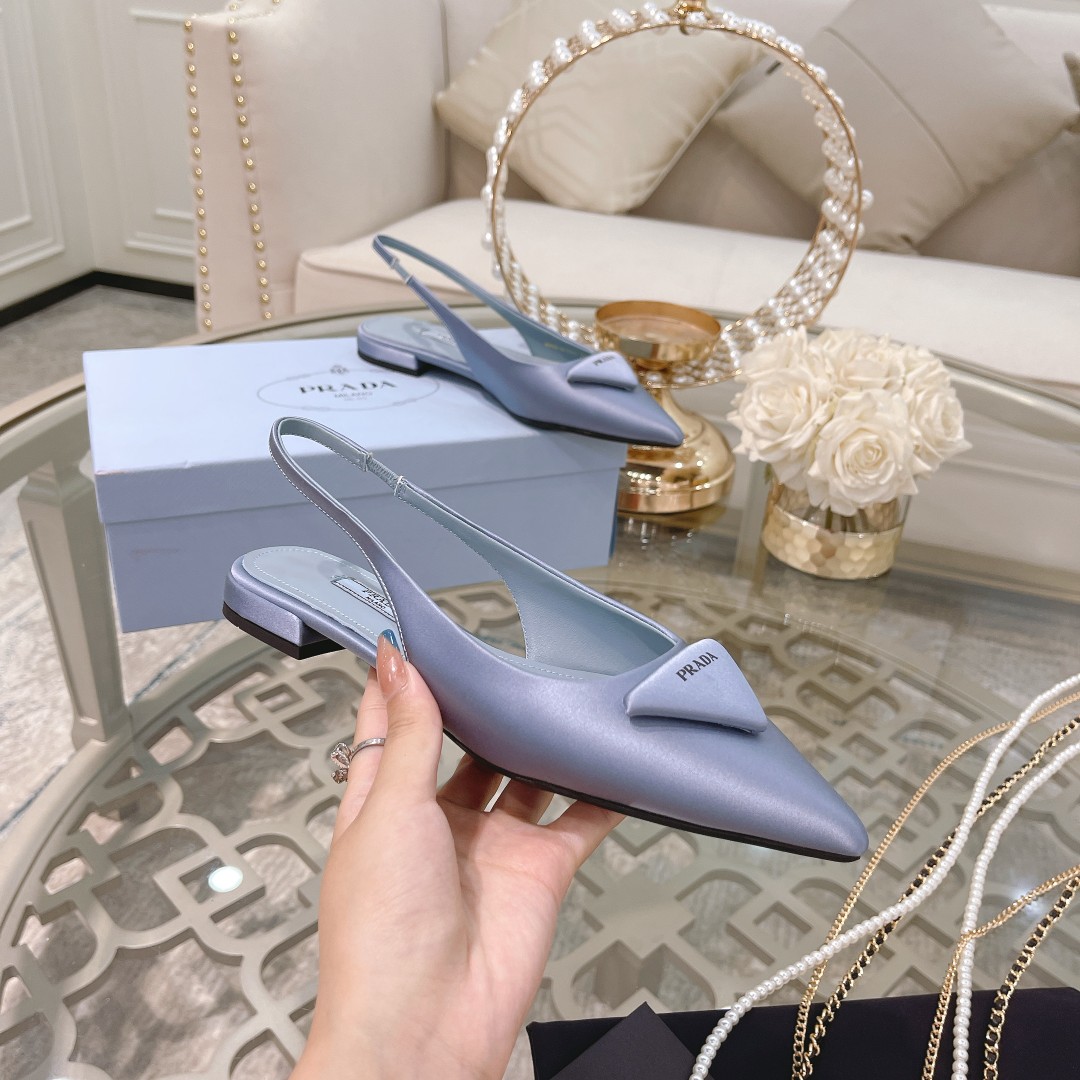 Pra*a Brushed Slingback Pumps Light Blue For Women 0.4 in/ 1cm