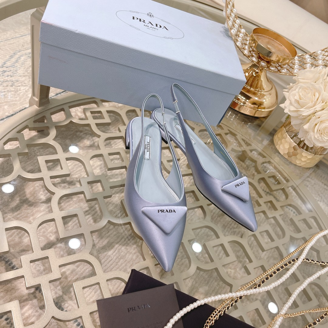 Pra*a Brushed Slingback Pumps Light Blue For Women 0.4 in/ 1cm