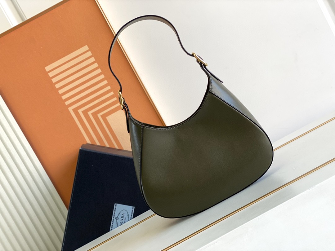 Pra*a Cleo Brushed Shoulder Bag Brown/Green Khaki For Women 10.6 in / 27 cm