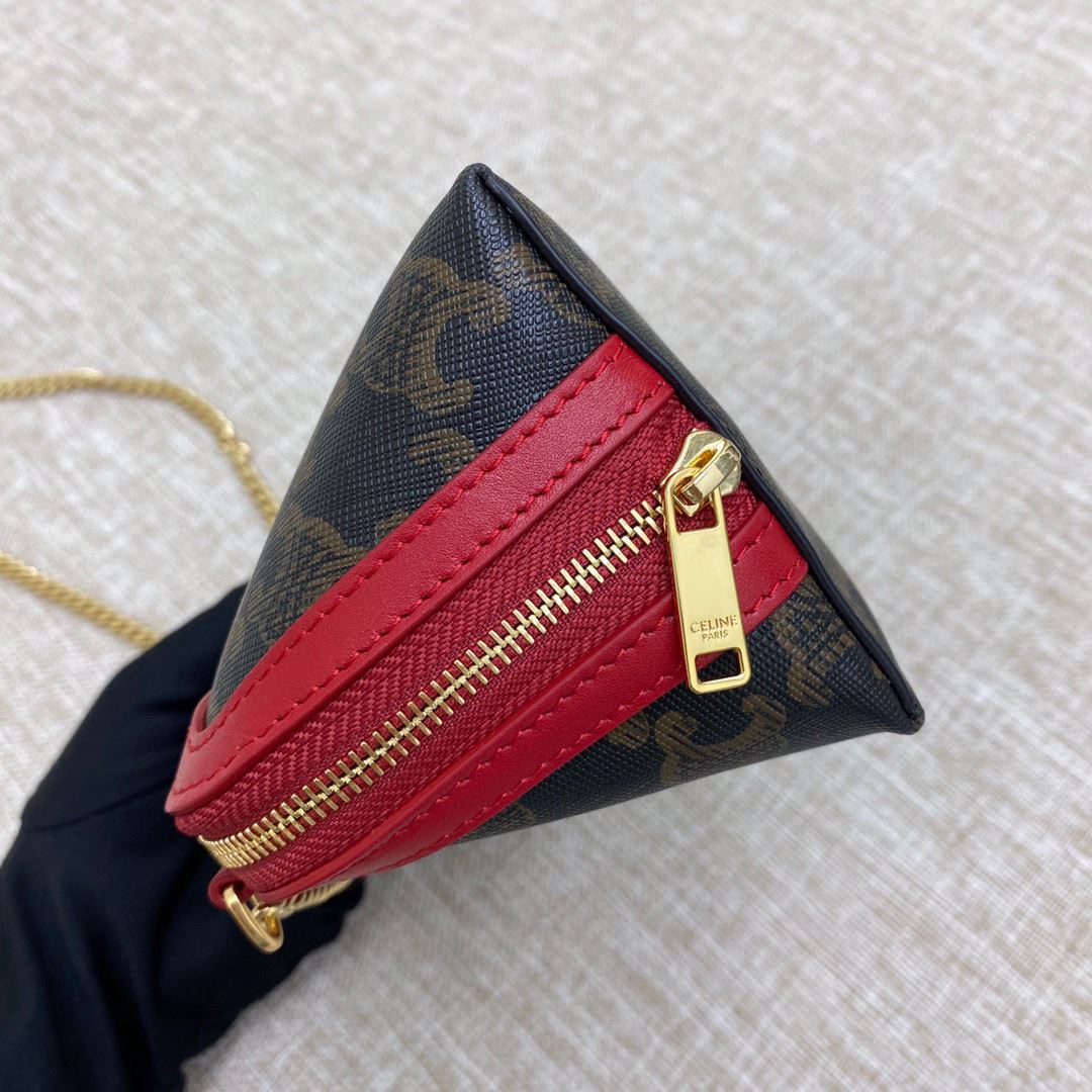 Ce1i*e Clutch With Chain In Triomphe Canvas White/Red For Women‎ 6in/16cm 10E382CBX.01BC