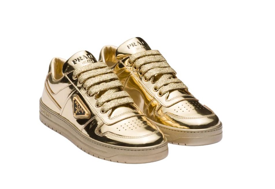 Pra*a Downtown Metallic Sneakers Gold Tone For Women 1.2 in/ 3 cm 1E792M_3AU1_F0522_F_030