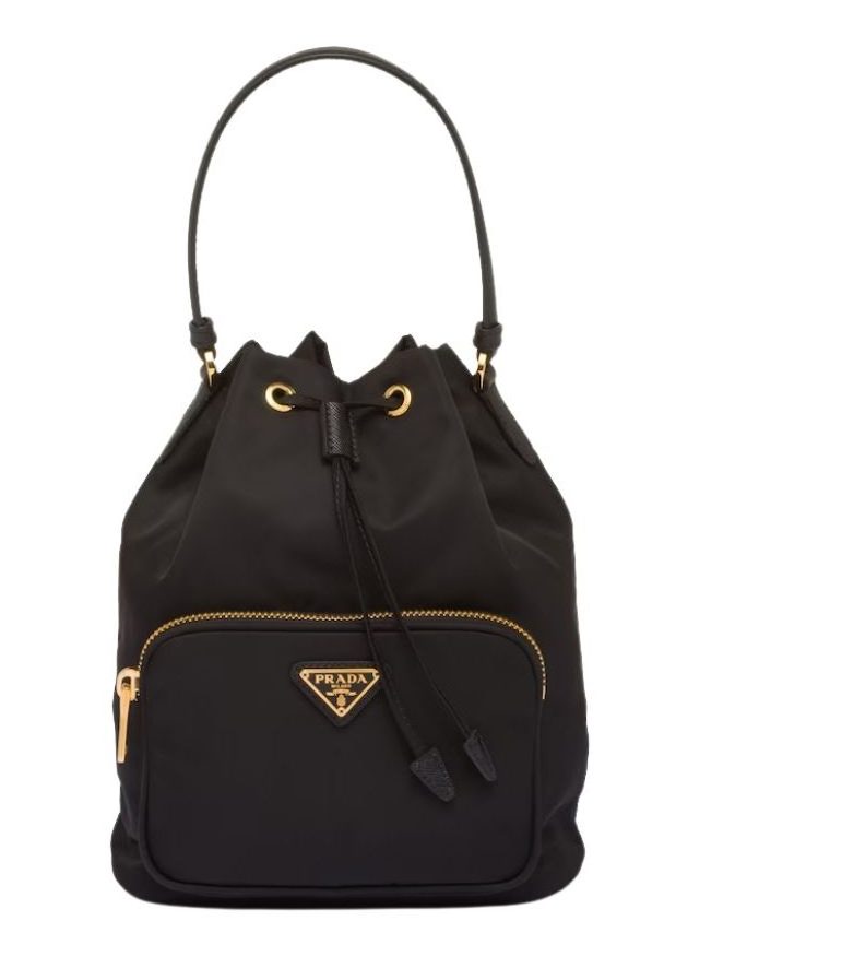 Pra*a Duet Bucket Shoulder Bag Black/Blue For Women 8.6 in / 22.5 cm 1BH038_RV44_F0002_V_UOO