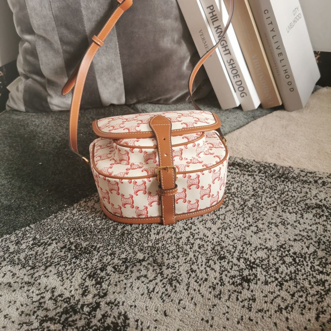 Ce1i*e Folco Bag In Triomphe Canvas With Ce1i*e Print Pink And White For Women‎ 7in/18.5cm