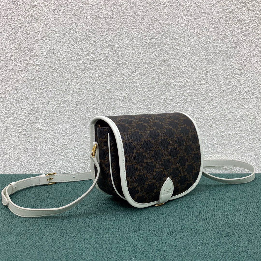 Ce1i*e Medium Folco Bag In Triomphe Canvas With Ce1i*e Print Black And White For Women‎ 7in/18.5cm