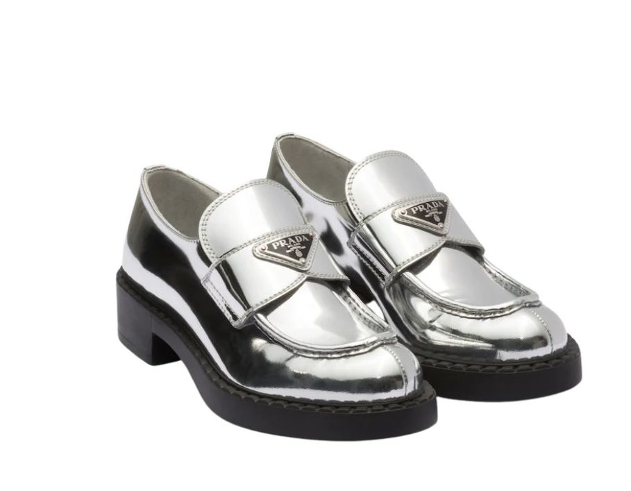 Pra*a Metallic Loafers Sliver Tone For Women 1.9 in/ 5cm 1D246M_3AU1_F0118_F_B050