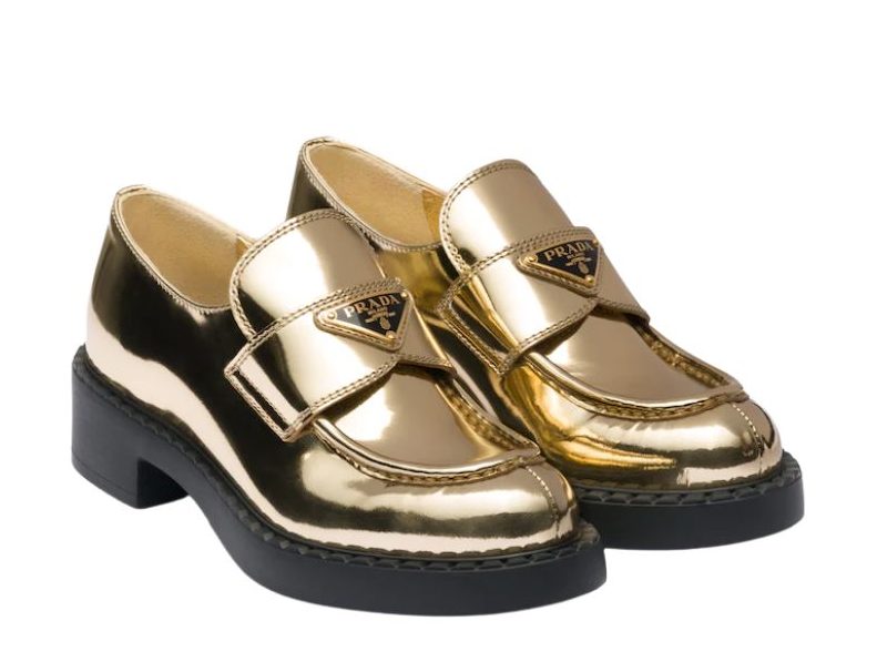 Pra*a Metallic Loafers Gold Tone For Women 1.9 in/ 5cm 1D246M_3AU1_F0522_F_B050