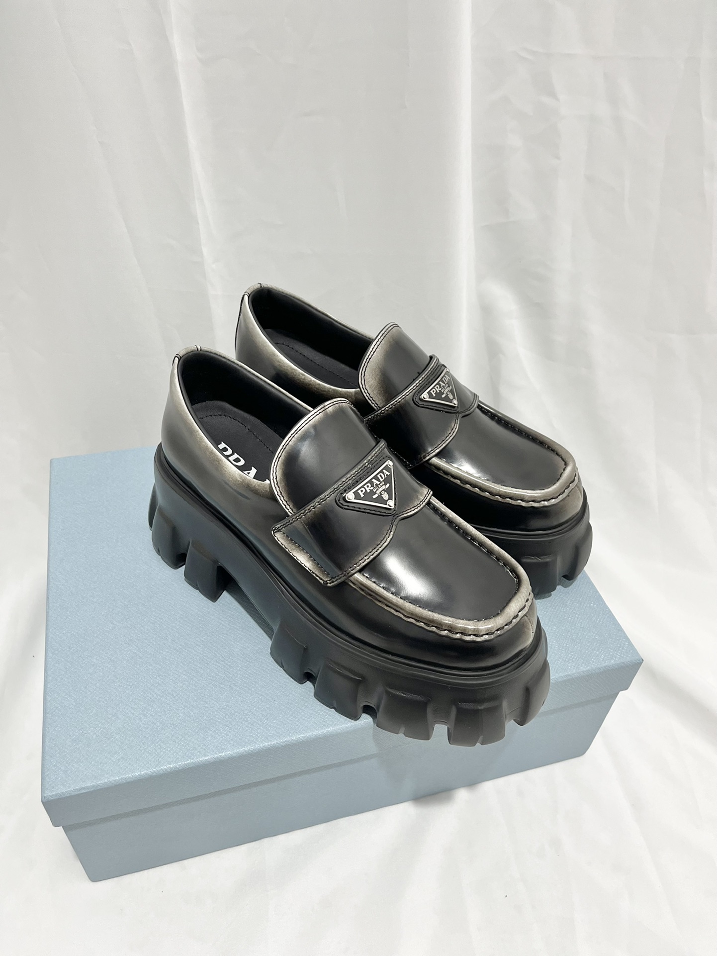 Pra*a Monolith Ombré Brushed Loafers Light Black For Women 2.1 in/ 5.5cm