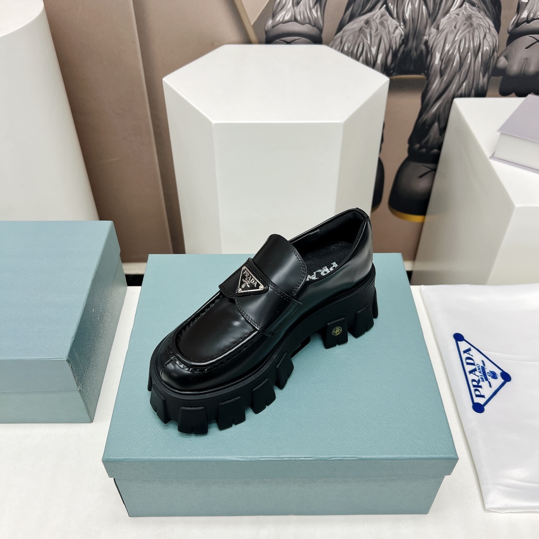 Pra*a Monolith Ombré Brushed Loafers Black For Women 2.1 in/ 5.5cm 1D649M_3LMH_F0I89_F_B055