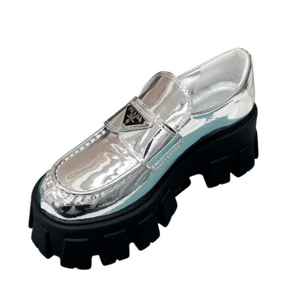 Pra*a Monolith Ombré Brushed Loafers Sliver Tone For Women 2.1 in/ 5.5cm