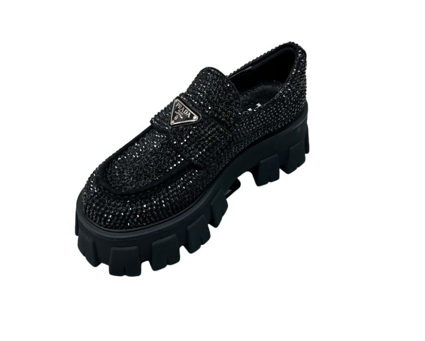 Pra*a Monolith Ombré Brushed Loafers With Crystal Black For Women 2.1 in/ 5.5cm