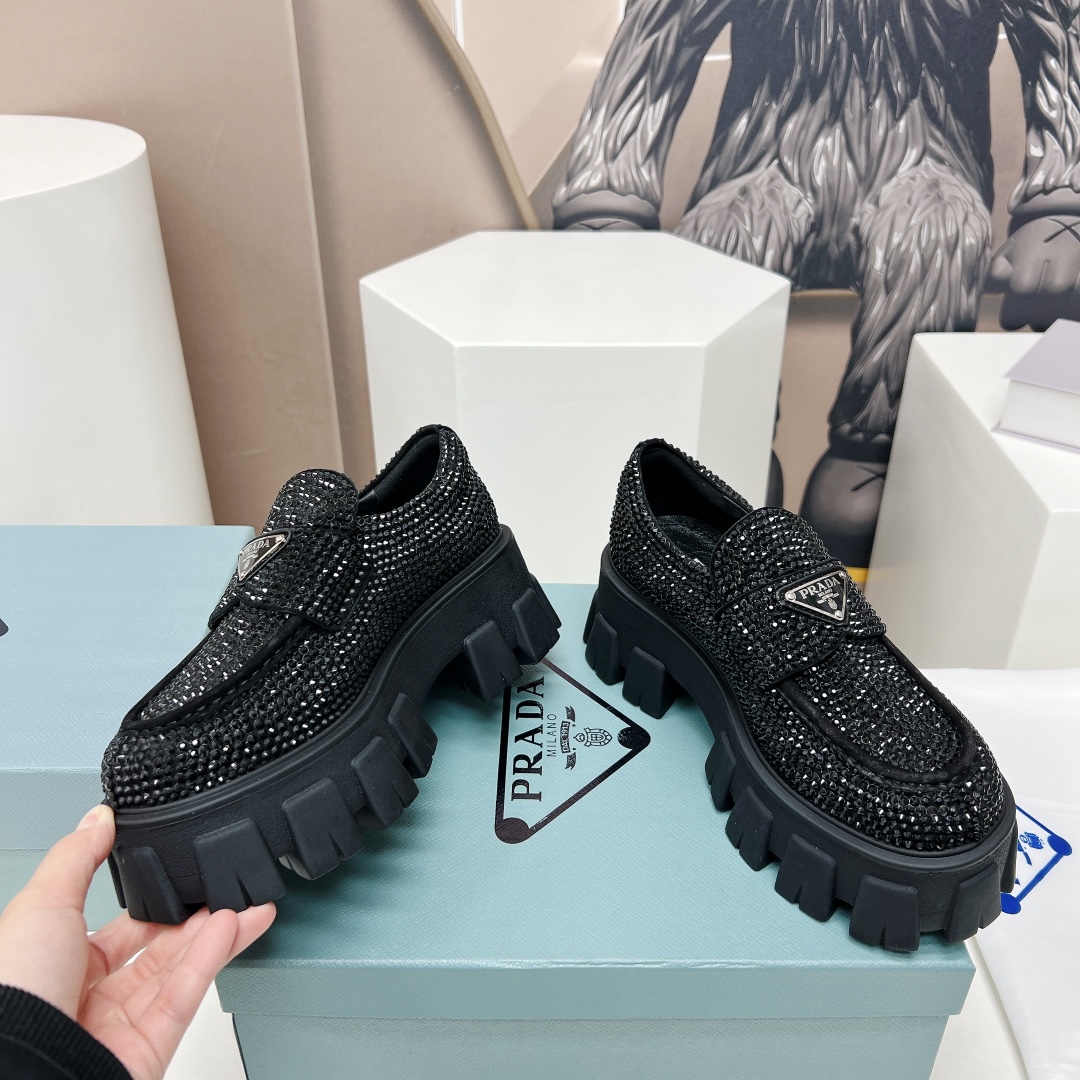 Pra*a Monolith Ombré Brushed Loafers With Crystal Black For Women 2.1 in/ 5.5cm