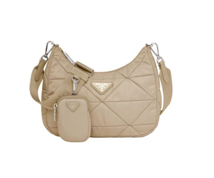 Pra*a Padded Hobo Bag Beige/Green For Women 9.5 in / 24 cm 1BC151_RDJN_F0F24_V_O1O