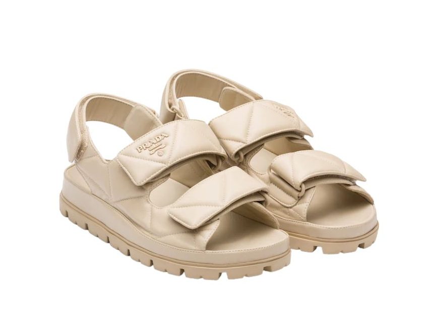 Pra*a Padded Nappa Sandals Beige For Women 0.8 in/ 2cm 1X721M_038_F0F24_F_020