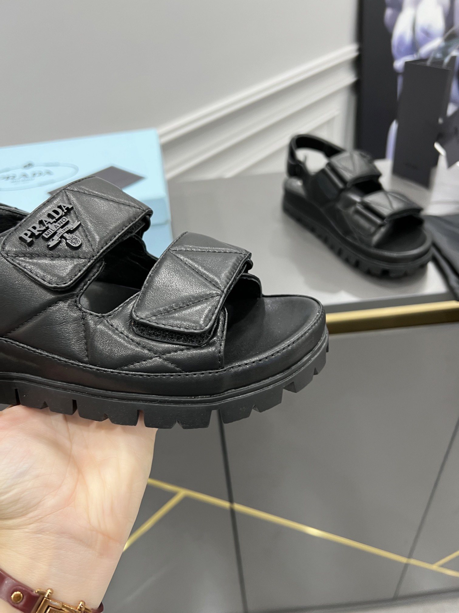 Pra*a Padded Nappa Sandals Black For Women 0.8 in/ 2cm 1X721M_038_F0002_F_020