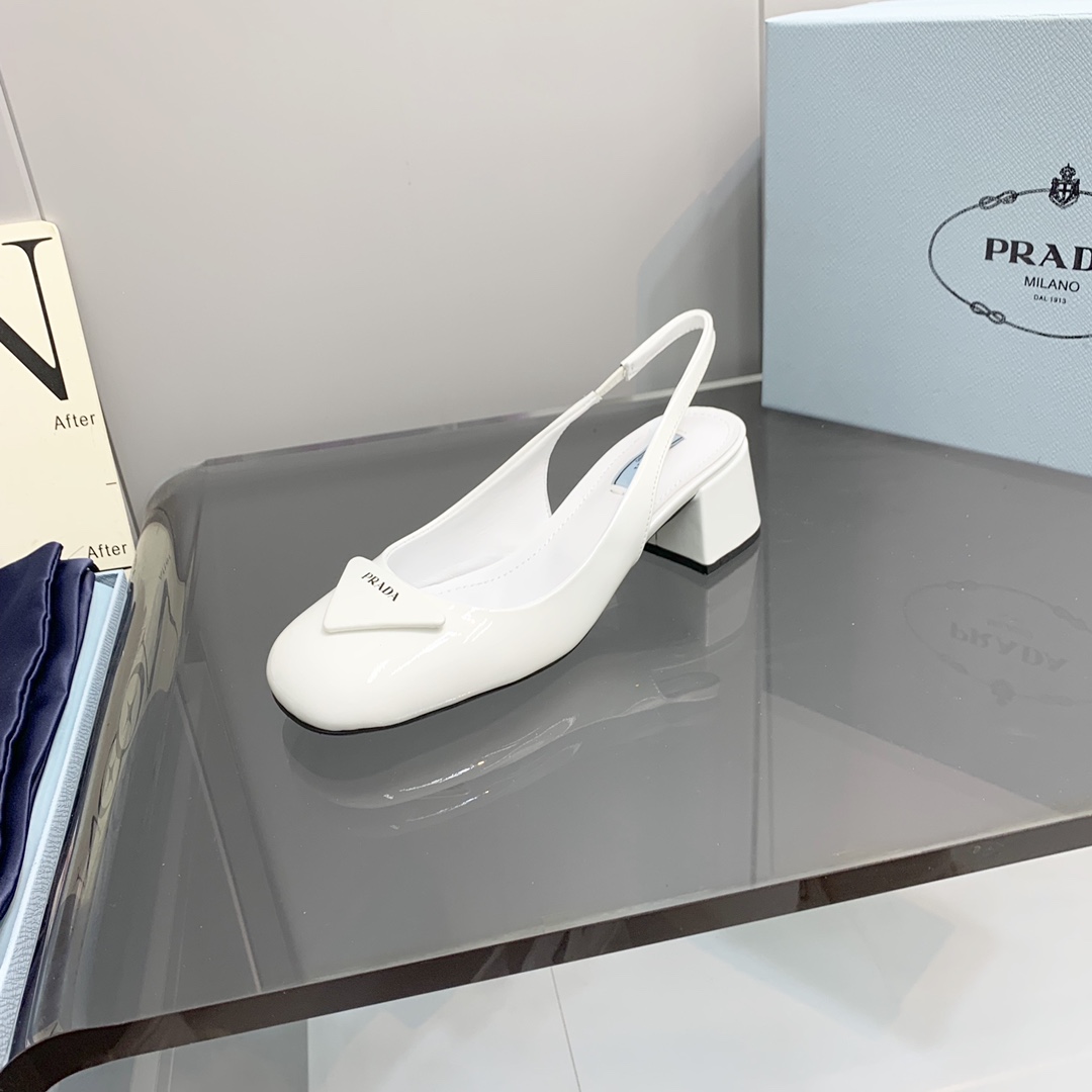 Pra*a Patent Slingback Pumps White For Women 2.1 in/ 5.5 cm