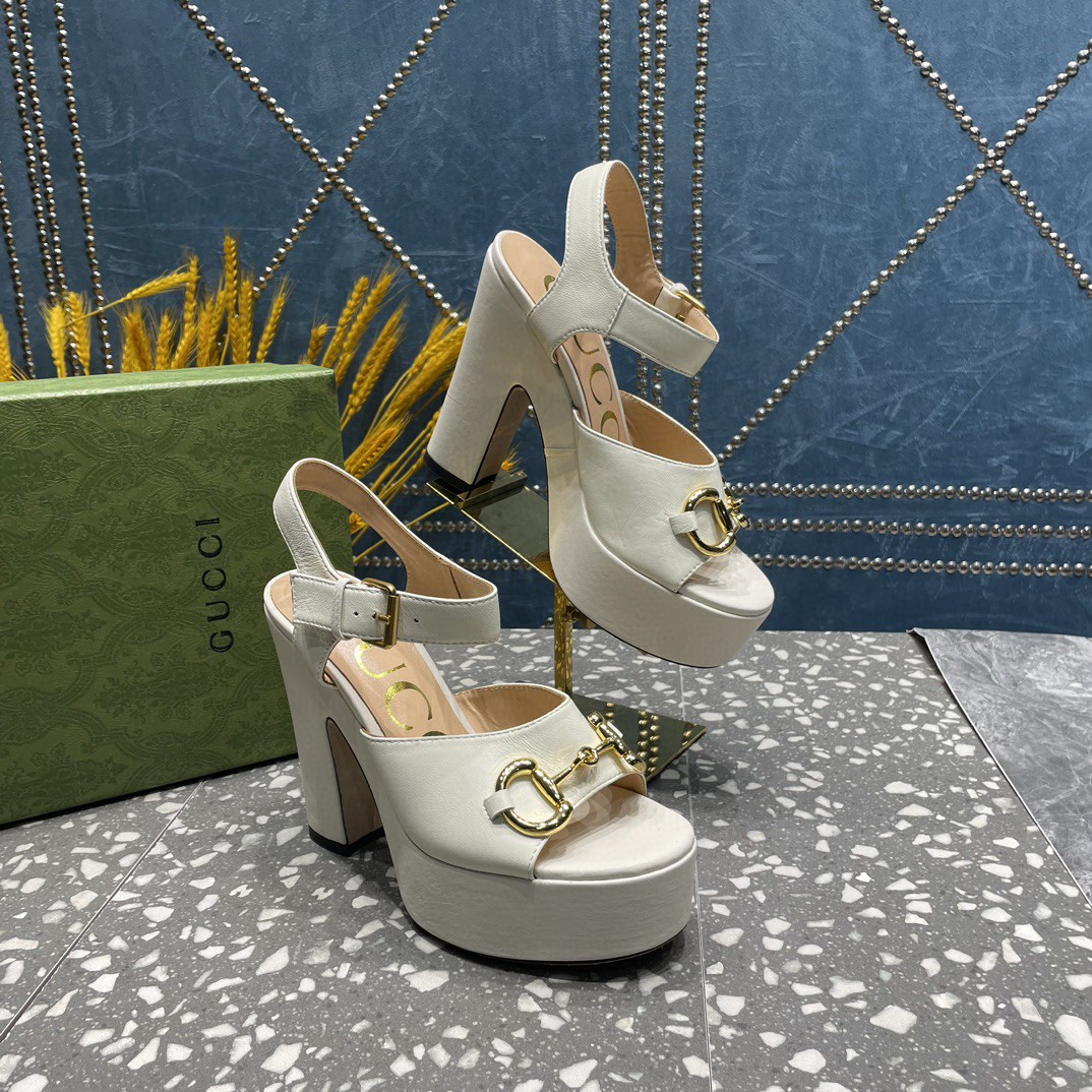 Gvc*1 Platform Sandal With Horsebit White For Women 674776 BKO00 9049