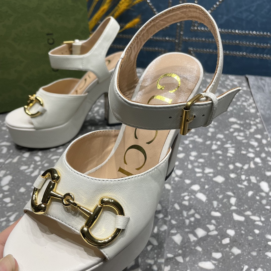 Gvc*1 Platform Sandal With Horsebit White For Women 674776 BKO00 9049