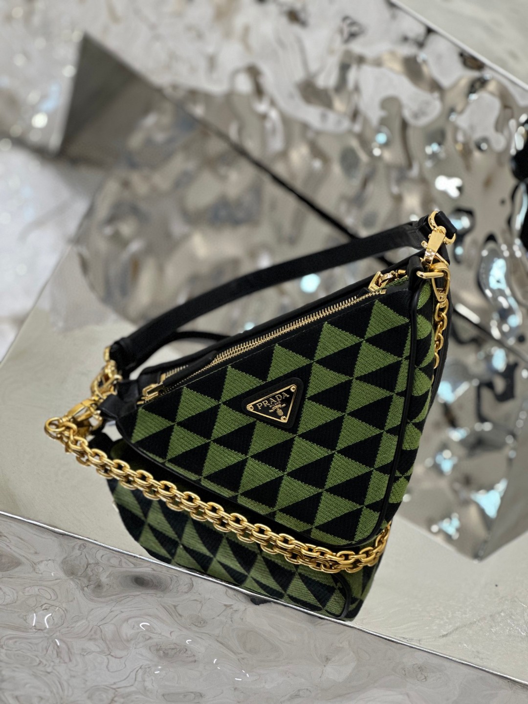 Pra*a Symbole Fabric Mini Bag Green/Grey For Women 11 in / 28 cm 1BC176_2FPN_F0G5R_V_OOO