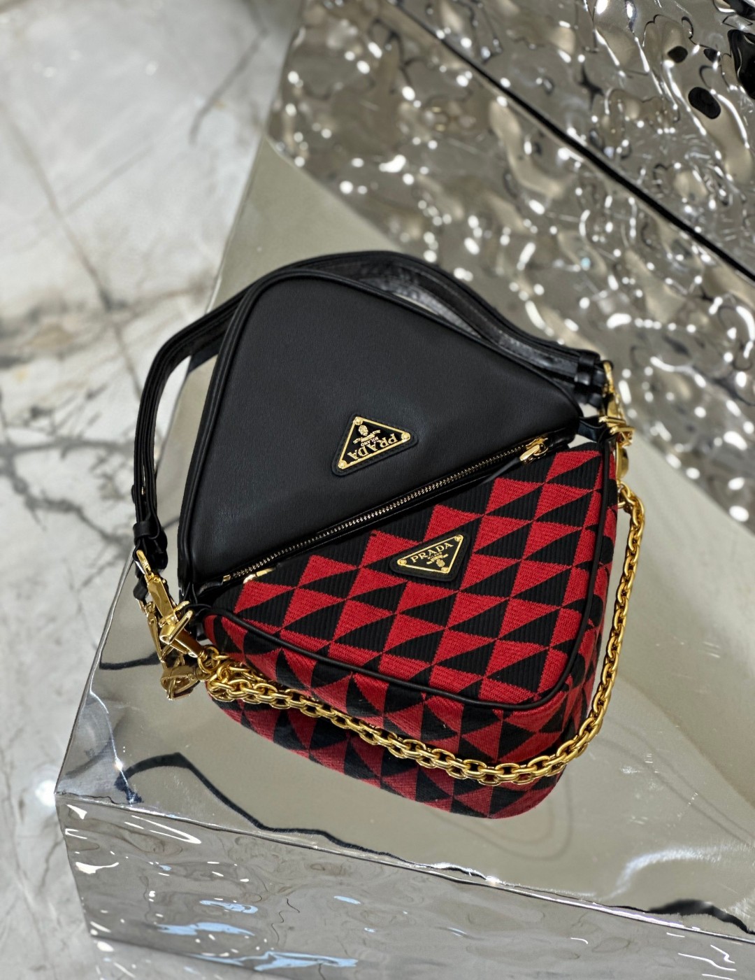 Pra*a Symbole Fabric Mini Bag Red/Beige For Women 11 in / 28 cm 1BC176_2FPN_F0V1I_V_OOO
