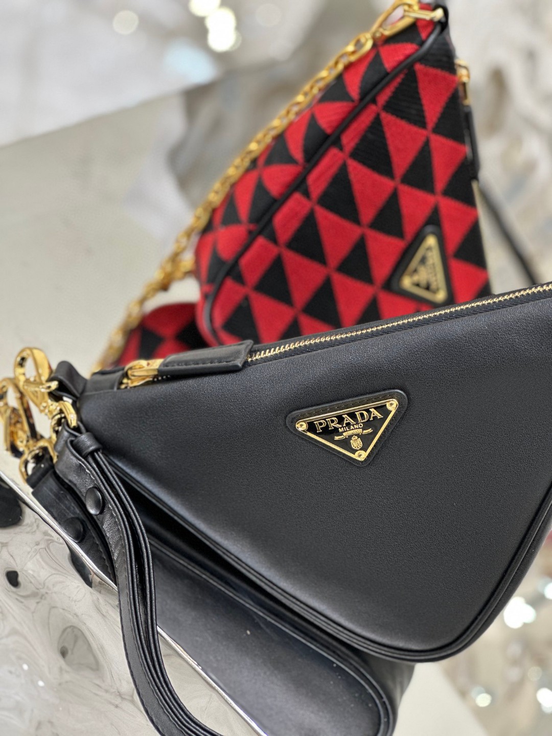 Pra*a Symbole Fabric Mini Bag Red/Beige For Women 11 in / 28 cm 1BC176_2FPN_F0V1I_V_OOO