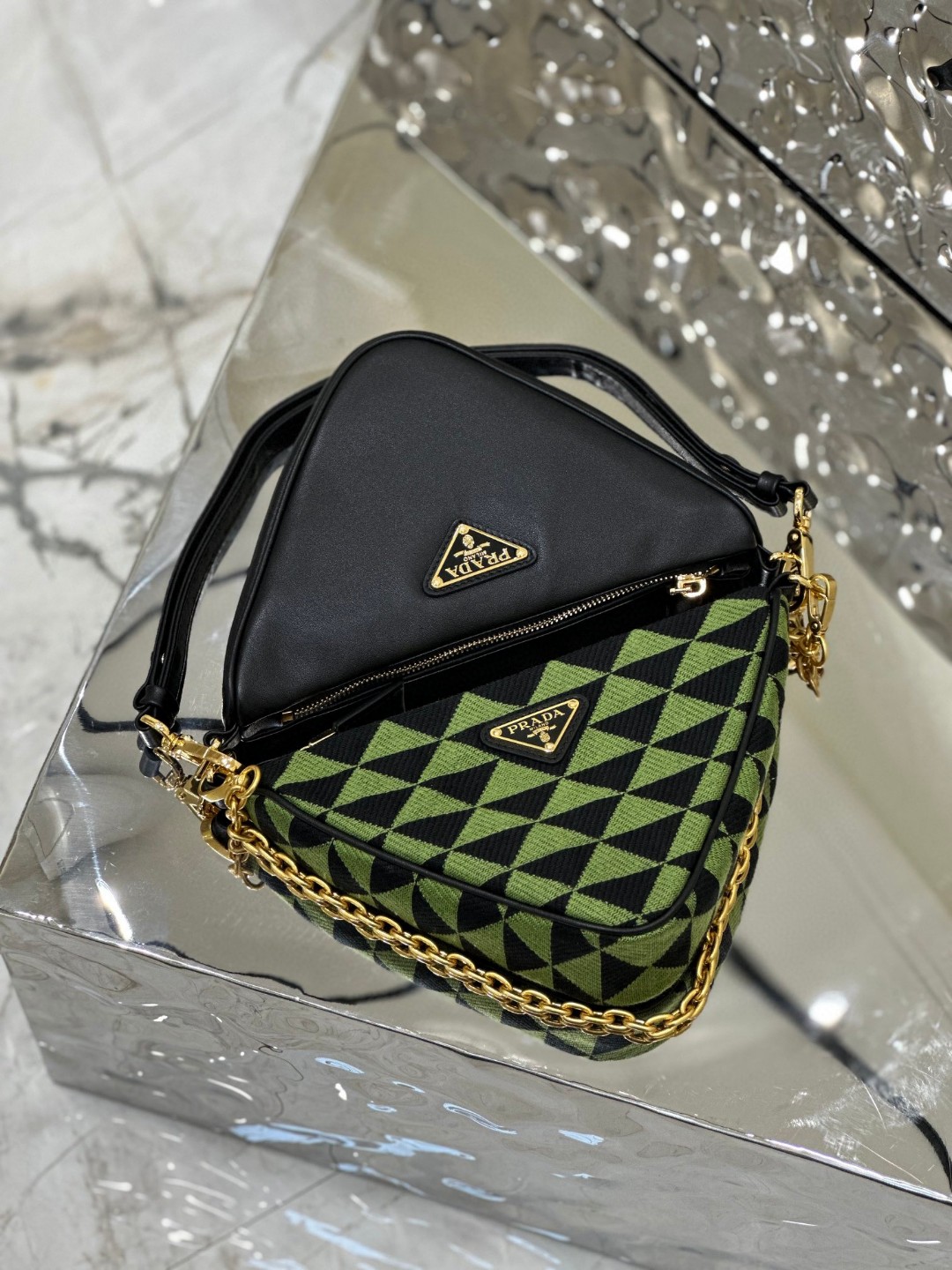 Pra*a Symbole Fabric Mini Bag Green/Grey For Women 11 in / 28 cm 1BC176_2FPN_F0G5R_V_OOO