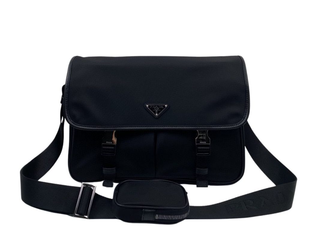 Pra*a Saffiano Shoulder Bag Black For Women 12.6 in / 32 cm