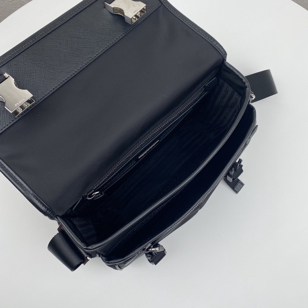 Pra*a Small Saffiano Shoulder Bag Black For Women 10.2 in / 26 cm