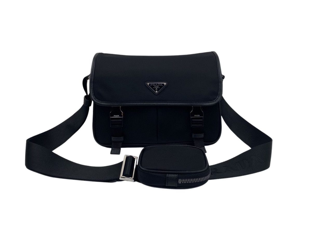 Pra*a Small Saffiano Shoulder Bag Black For Women 10.2 in / 26 cm