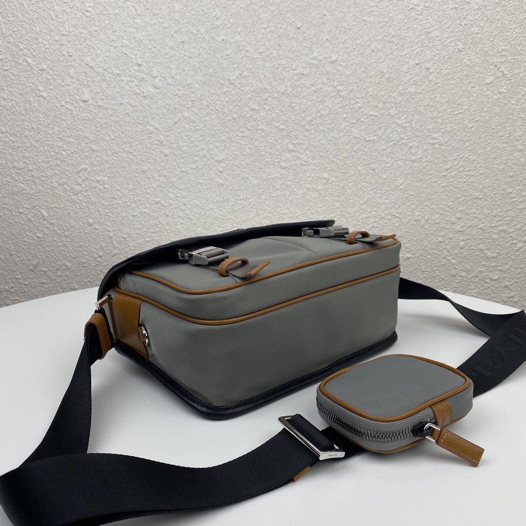 Pra*a Small Saffiano Shoulder Bag Grey and Black For Women 10.2 in / 26 cm