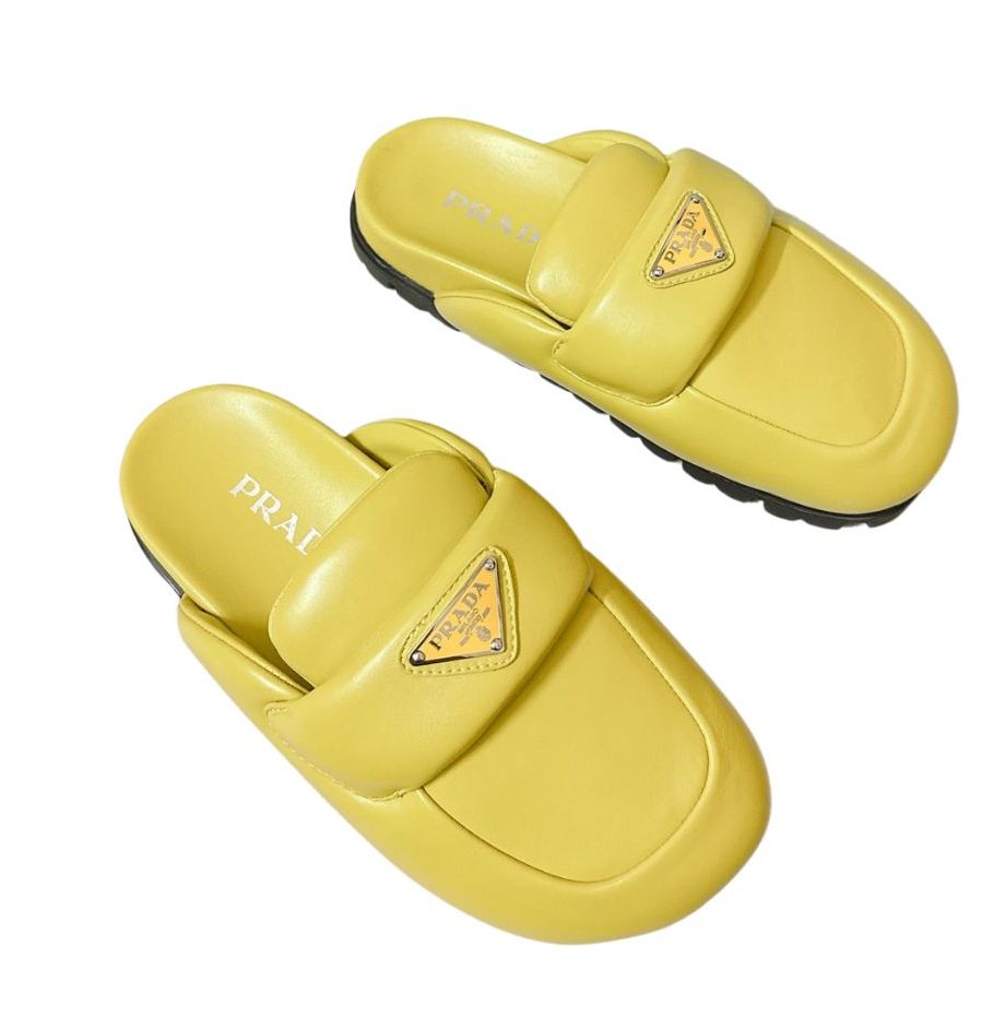 Pra*a Soft Padded Nappa Sabots Yellow For Women 0.8 in/ 2cm