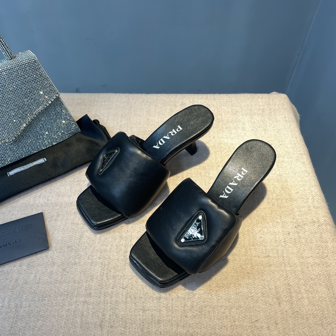 Pra*a Soft Padded Nappa Sandals Black For Women 2.6 in/ 6.5cm 1XX654_2DL8_F0002_F_065