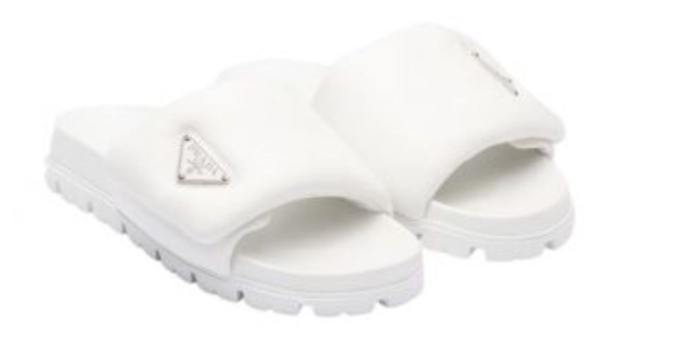 Pra*a Soft Padded Nappa Slides White For Women 0.8 in/ 2cm 1XX648_2DL8_F0009_F_020