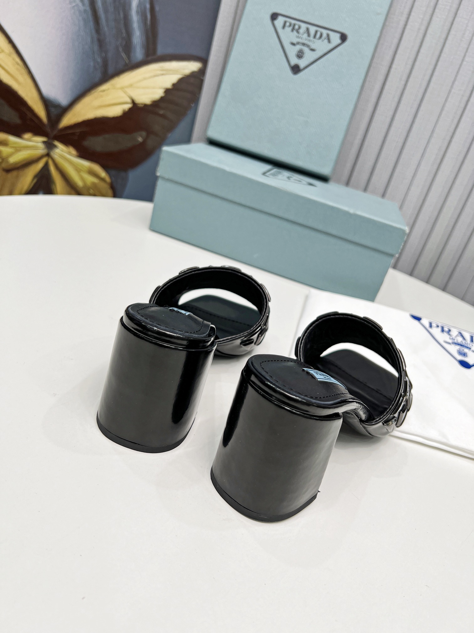 Pra*a Studded Metallic Mules Black For Women 2.6 in/ 6.5cm